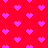 A static pattern of pink pixelated hearts on a solid red background with no visible text or additional elements.