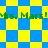 Green text 'Mrs. Mars!' repeats across a blue and yellow checkered background with diamond-shaped patterns.