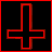 A 4x3 contact sheet of red inverted crosses on black backgrounds with visible text changes across frames, including "Satan," "Loves," and "You" in pixelated red font.