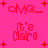 A bright pink background with red pixelated text and plus signs, displaying 'omg_' at top corners and 'it's Claire' in the center of each quadrant.