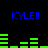 Blue 'KYLE!!' text appears above and below green horizontal bar graphs on a black background.