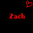 Red pixelated heart symbol above two red 'Zach' text instances on black background.