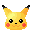 Four pixelated Pikachu head views with varying ear positions and mouth expressions on a gray background.