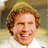 Pixelated image of a smiling person with curly hair wearing a green hat and white shirt on red background with text fragments.