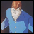 Pixelated character with reddish-brown hair in blue cardigan over white shirt, standing against dark background with text "Anime IM" and "com" on right.