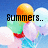 Pixelated image of colorful balloons against a blue sky with changing text overlays.