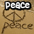 A static image with four quadrants: top-left shows a peace symbol drawn in sand with 'peace' text, top-right has green foliage and partial 'SUMMER' text, bottom-left features a pink heart with 'LOVE', and bottom-right is empty gray.