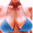 A pixelated image of a person in a blue bikini top, with visible chest and shoulder details, and a separate view of the upper body.