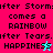 Pixelated text reads "after Storm comes a RAINBOW after Tears. HAPPINESS" with two distinct star symbols on cyan and pink backgrounds.