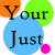 colorful circles with overlapping text fragments and a smiley face icon on a white background