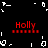 Pixelated red text 'Holly' with red dot beneath, surrounded by white pixel fragments on black background
