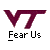 Two identical static frames of a buddy icon featuring a maroon VT logo with "Fear Us" text below it, alongside promotional text for badassbuddy.com on a gray background.