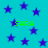 Cyan background with scattered dark blue stars and green pixelated text reading 'SARA' in multiple locations.