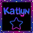 Black background with 'Katlyn' text and star outline in gradient purple-pink-blue, bordered by pixelated white dots on a black frame.