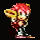 Pixelated character with red hair and yellow accents on a black background, shown in four sequential poses.