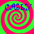Four identical spiral patterns in green and pink with blue text 'CASEY' at the top of each, arranged in a on a bright background