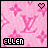 A 3x3 contact sheet of eight animated frames showing a pink Louis Vuitton monogram pattern with the name 'ELLEN' in pixelated text and small heart symbols at the top center of each frame.
