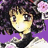Pixelated anime-style icon of a character with dark curly hair, light skin, and large eyes against a purple background.