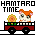 Pixel art of a hamster in a red cart with green accents, repeated across three on gray background; text above reads 'HAMTARO' and 'TIME' in alternating colors