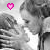 Two side-by-side grayscale images of a person with short hair, each featuring a pixelated heart icon in the top corner.