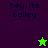Pixelated text 'hey its bailey' on split background with green star changing from bright to dark, two color variations of the same design.