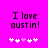 Bright pink background with black pixelated text "I love austin!" and five white/pink heart symbols below.