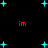 Black background with scattered cyan plus signs and four red 'im' text elements in pixelated font.