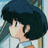 Pixelated anime character with dark blue hair in profile view, wearing light blue shirt with orange detail, against light blue background with green elements.