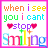 A 4-frame animated contact sheet of a pixel art buddy icon with colorful text and symbols on a white background, framed by pink border.
