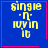 Four blue square with pink borders display yellow text reading 'single n. lovin it' and contain small pink symbols in the bottom-right corner of two