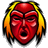 Pixelated static icon of a red mask with yellow-orange hair against gray background, featuring closed eyes and open mouth in screaming expression.