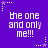 Purple background with white pixelated text reading 'the one and only me!!!' repeated in a pattern, surrounded by small white and purple star-shaped decorations