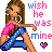 Pixel art contact sheet showing six identical frames of a cartoon woman in pink top and blue jeans with text "wish he was mine" and heart symbols.
