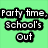 Six colored display pixelated text phrases: green 'Party time. School's Out', cyan 'Sleepin In. Sneakin Out', pink 'Days are Warm. Nights are Hazy', orange 'Summer of '08', yellow 'It's gonna be Crazy!', and gray empty space