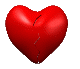 Six red heart shapes arranged in two on a gray background, showing progressive states of breaking apart from whole to fully separated