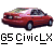 Pixelated red sedan with pink roof and dark windows, positioned above pixelated text reading 'G5 CivicLX' on gray background.