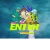 Pixelated static image of a figure with brown hair and blue accents holding a green object, set against a blue gradient background with yellow text below.
