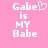 Pixelated text on pink background with heart symbol replacing 'o' in 'Gabe', two identical versions side-by-side.