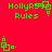 Green pixelated text and symbols on red background with animated elements shifting between positions.