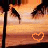 A pixelated sunset scene with palm trees and a heart symbol, animated to alternate between two states.