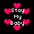 Pixelated pink hearts and white text 'Stay My Baby' on black background, with heart shapes scattered across the image.