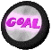 Circular icon with black border and gray background displaying pink 'GOAL' text, shown in multiple rotational views.