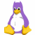 A 3x3 contact sheet of an animated icon featuring a purple penguin mascot with yellow feet and beak, surrounded by purple text on white background.