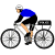 Pixelated icon of a cyclist in blue and black attire riding a bicycle against white background, with green text 'Original Icons .com' on dark green