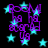 Purple text 'BOOM' with smaller 'ha ha' and 'oscar ya' below, surrounded by cyan stars on black background.