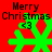 Red background with four green snowflakes, each labeled 'Merry Christmas <3' in black text above them.