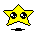 Yellow pixelated star with black outline and large eyes, two versions showing eye position differences.