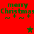 Red background with green pixelated text reading "merry Christmas" repeated twice, each followed by a sequence of small green and brown star-like symbols.