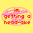 Yellow background with red text reading 'im getting a head-ake' inside an oval shape, transitioning to the same text without the oval outline.