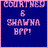 Two side-by-side pixelated blue display pink text reading "COURTNEY & SHAWNA BFF!" with a heart symbol appearing on the right only